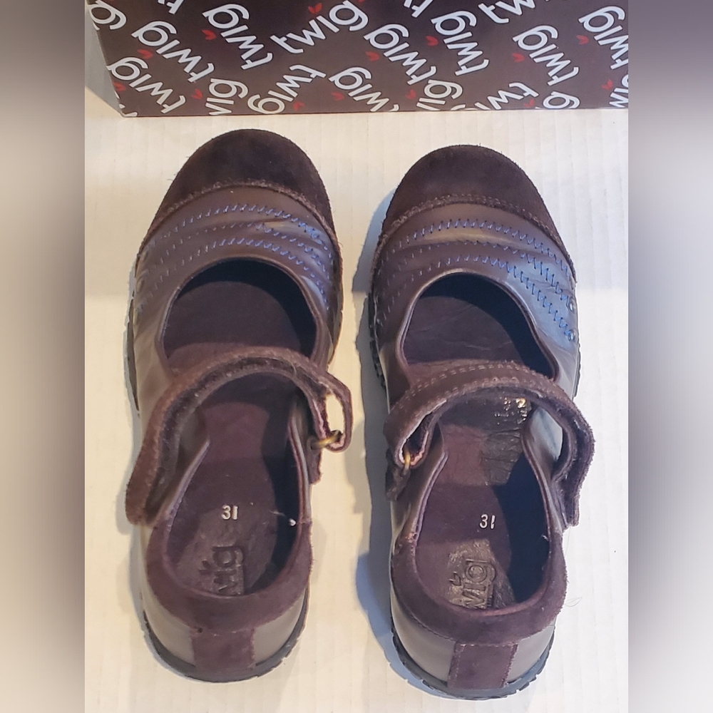 Twig Lauren Brown Leather & Suede Mary Jane Shoe Girls Size 13 (31)